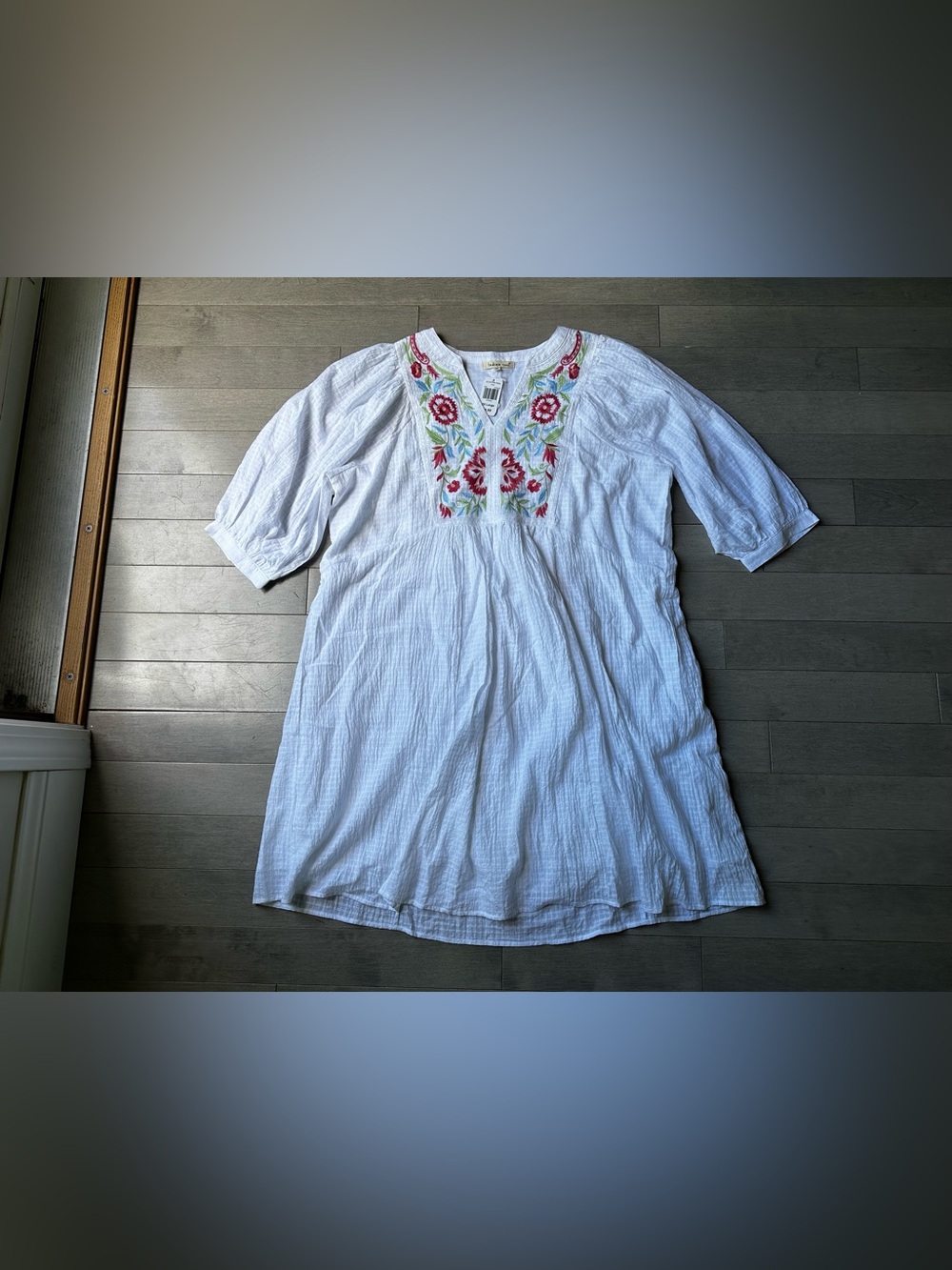 Women’s Indigo Soul White Embroided Ivory Floral 1/4 Sleeve Mini Dress NWT 2XL